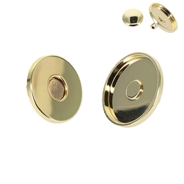 Round Full Cover Magnetic Snap, Riveted Back, Natural Brass