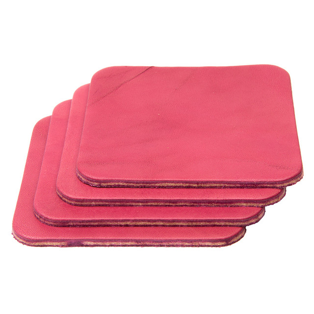 Leather Coasters, Wickett & Craig English Bridle, Square, Pink (4pc set)
