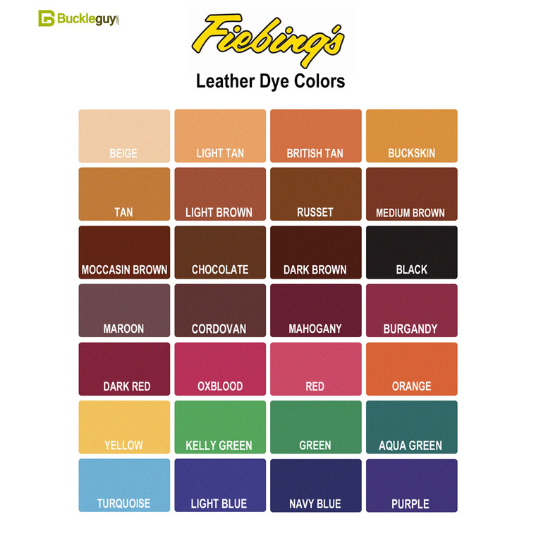 Fiebings Leather Dye 'Real' Colour Chart