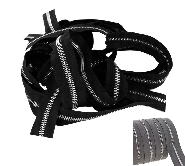 Discount Riri Zipper, Nickel Teeth, Grey Tape