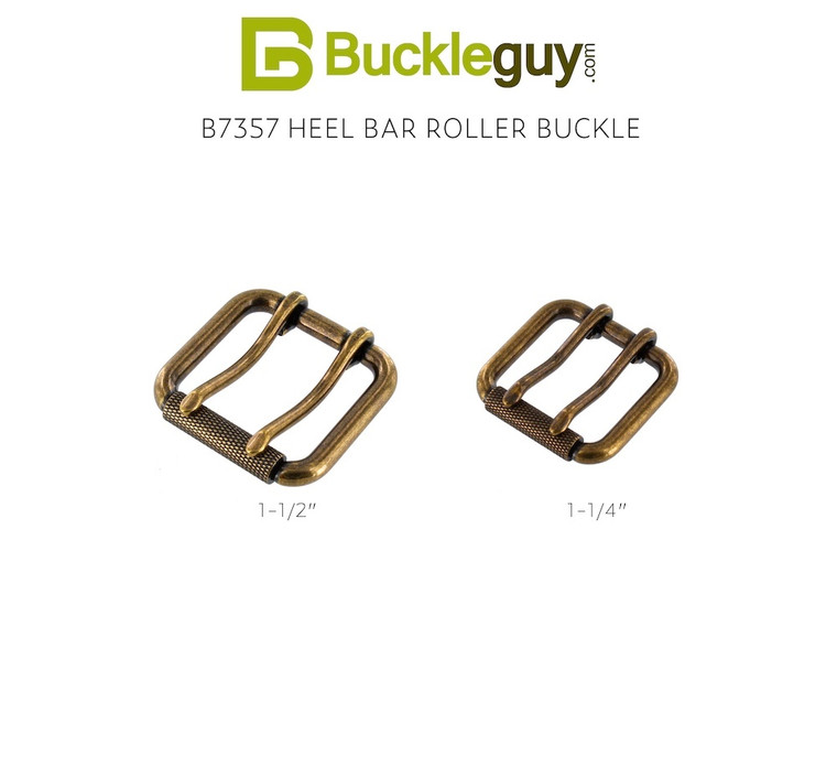 Double Prong Heel Bar Buckle Antique Brass 1 3/4