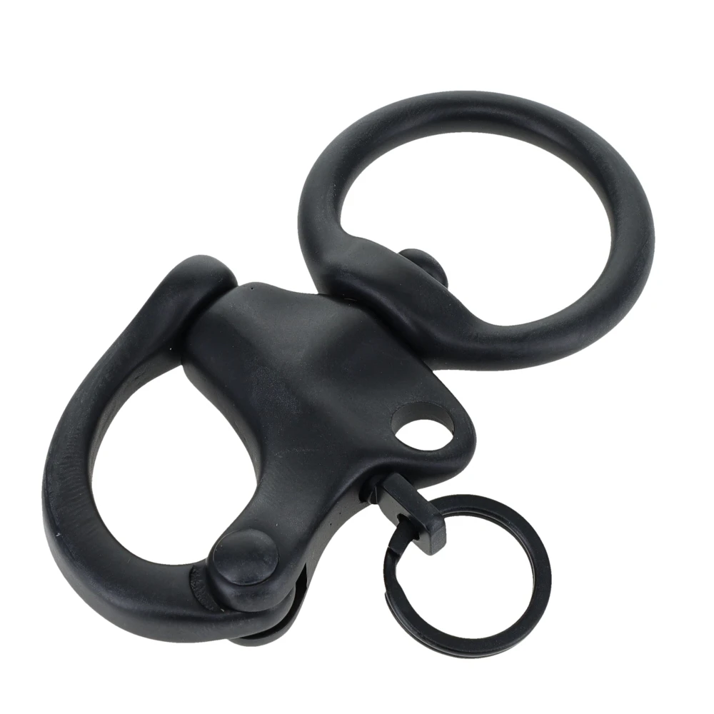 C5103 1" PVD Black Matte, Quick Release Snap Shackle, Round Base, w/ 1/2" B2020 Key Ring, Solid Brass