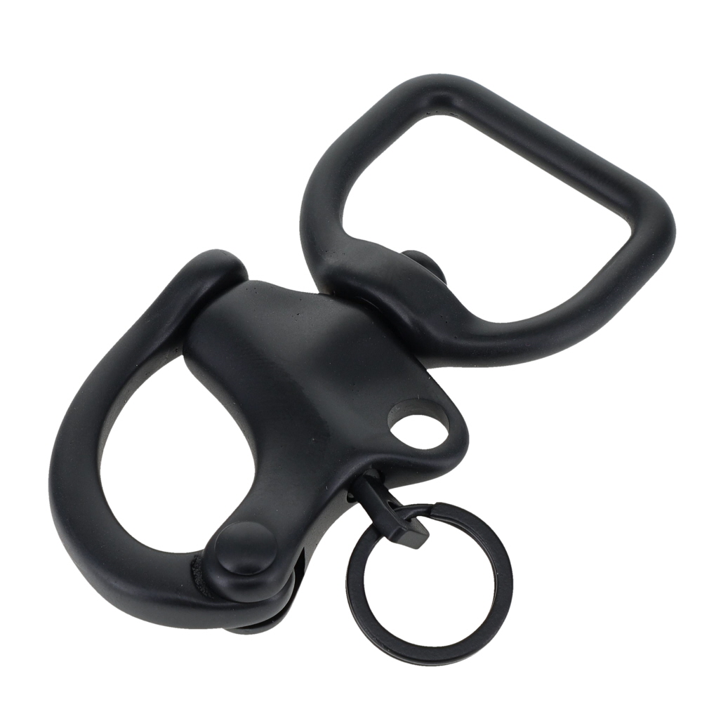 C5102 1" PVD Black Matte, Quick Release Snap Shackle, Flat Base, w/ 1/2" B2020 Key Ring, Solid Brass