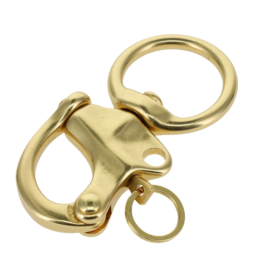 C5103 1" Natural Brass, Quick Release Snap Shackle, Round Base, w/ 1/2" B2020 Key Ring, Solid Brass