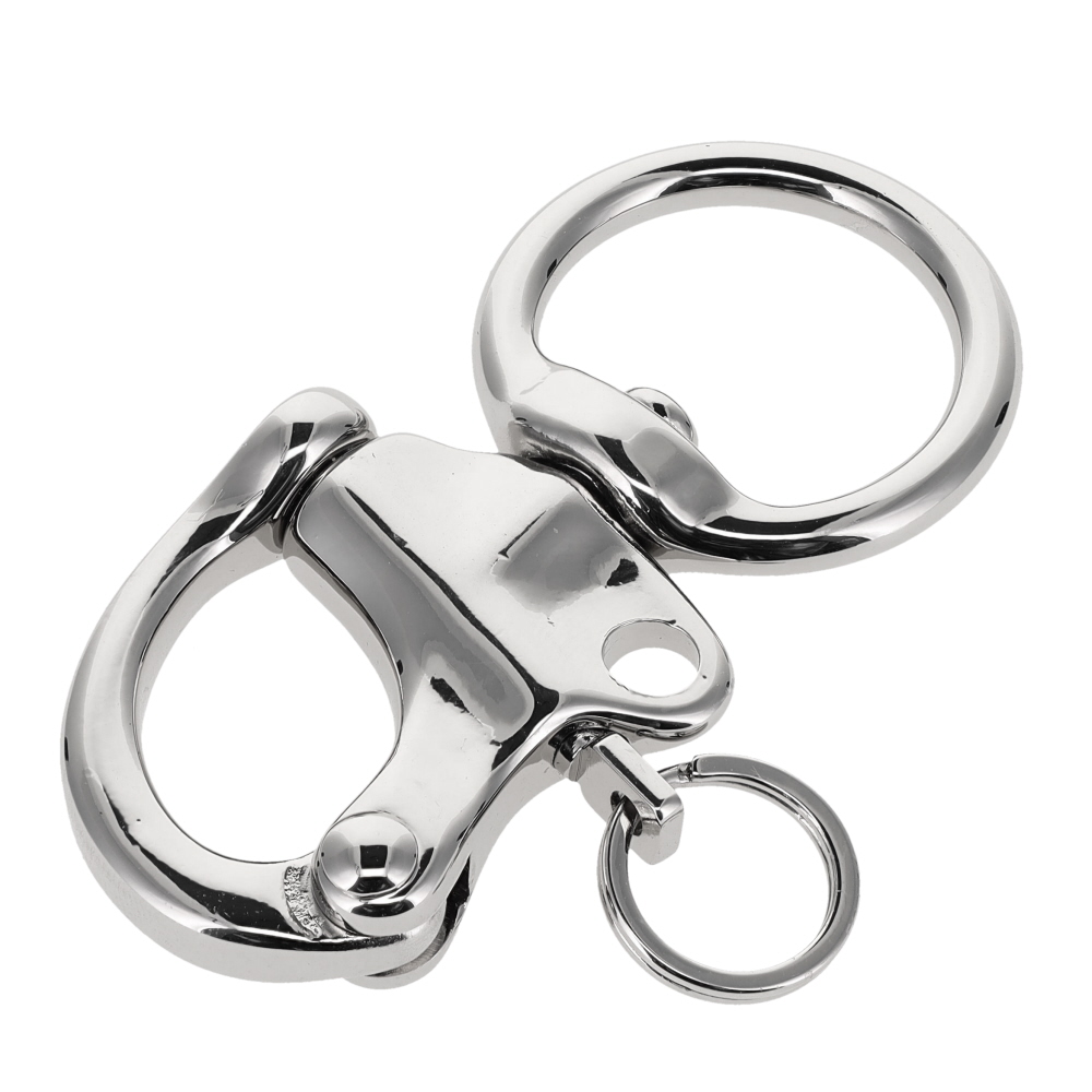C5103 1" Nickel Plate, Quick Release Snap Shackle, Round Base, w/ 1/2" B2020 Key Ring, Solid Brass