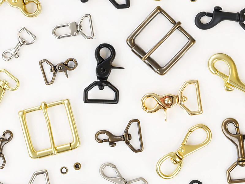 Solid brass hardware for leather goods supplies and finished leather projects