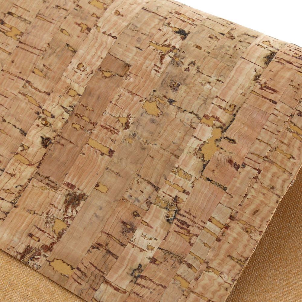 Italian Cork Fabric, Continuous Sheet, Row Pattern, Natural