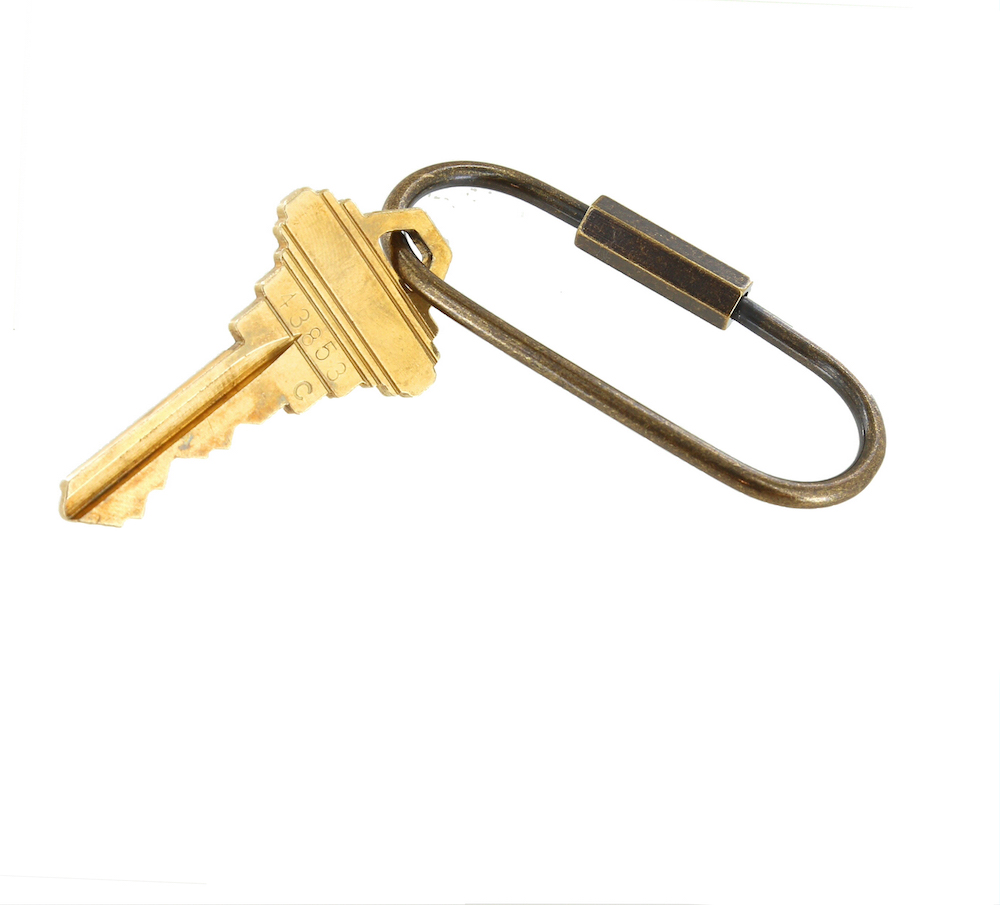 C5206 2-1/4 Antique Brass, Oval Key Ring w/ Spring, Solid Brass-LL 