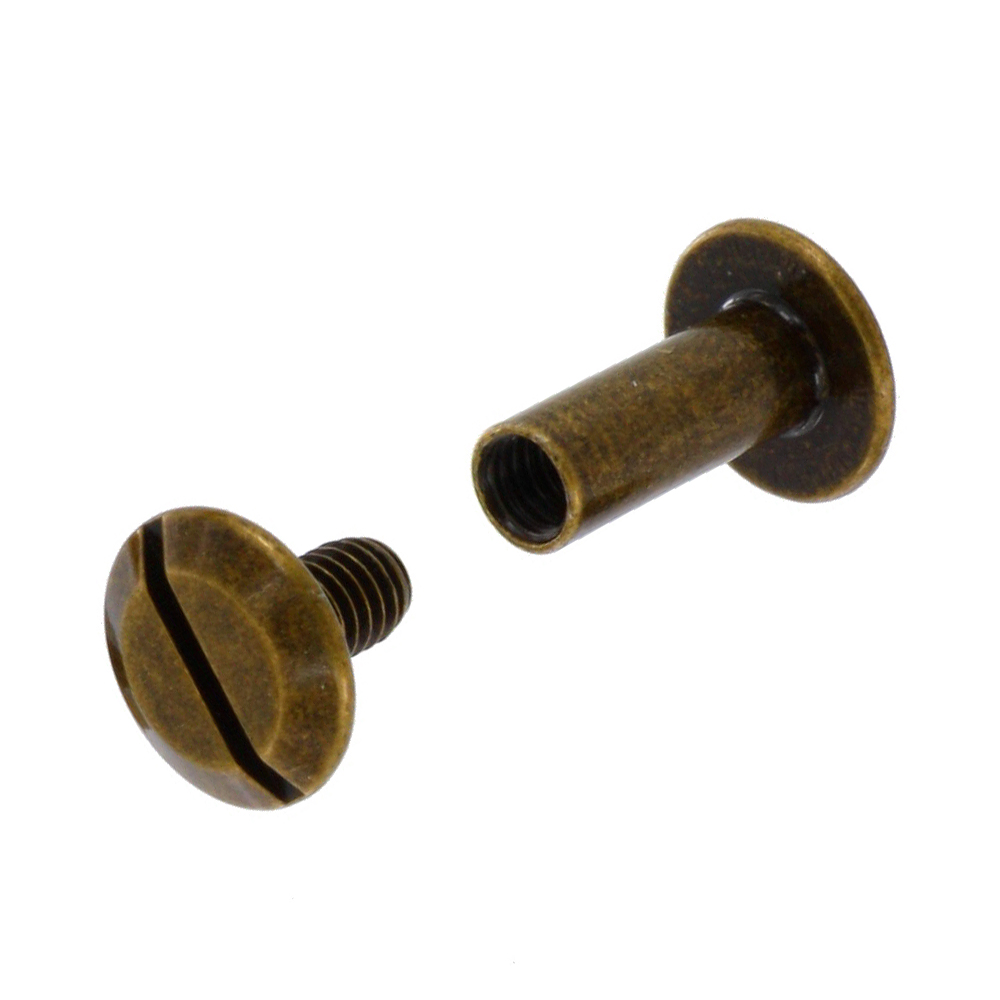 Solid Brass Chicago Screws for Leather, Belts, Handbags, Crafts & Accessories | Antique Brass | 3/8 (CS7710-0G-DOEB-50)