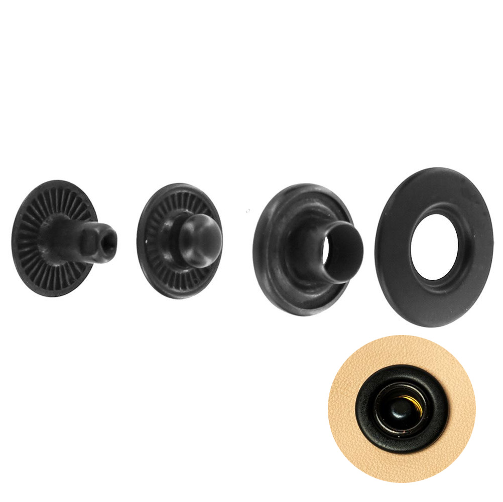 Open Hole Snap Fasteners, Black Matte, Solid Brass (50 sets