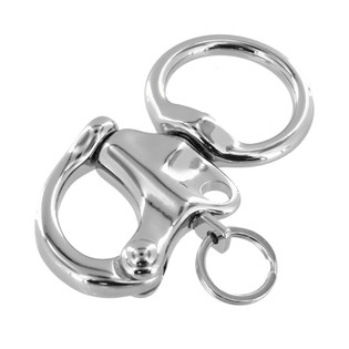 C5103 1" Nickel Plate, Quick Release Snap Shackle, Round Base, w/ 1/2" B2020 Key Ring, Solid Brass