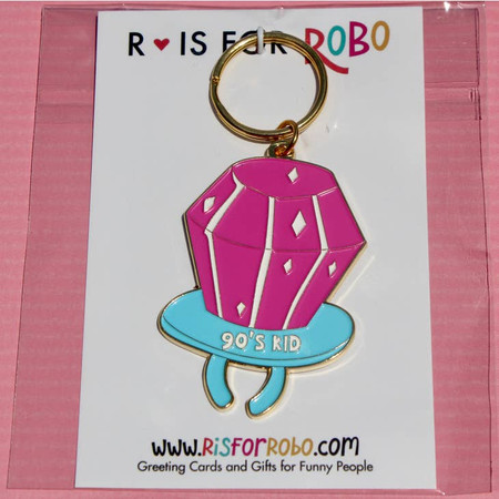 R Is for Robo 90s Kid Gold Enamel Keychain - Ring Pop Keychain