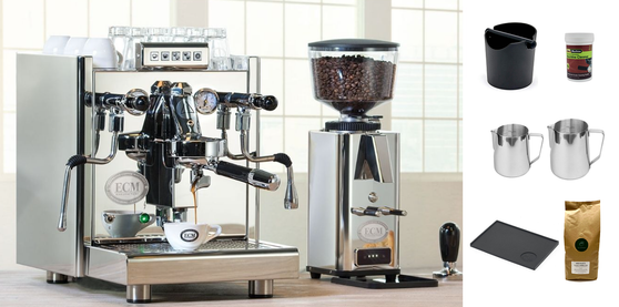 ECM Elektronika II Profi Office Coffee Machine Package with S-Automatik 64 Grinder and Accessories