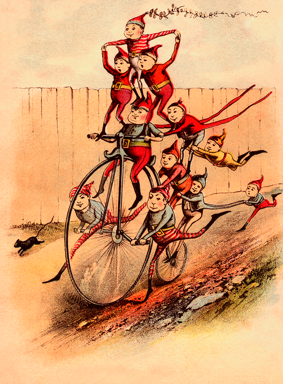 Big Wheel Elves 1890's Victorian Image Bicycle Poster