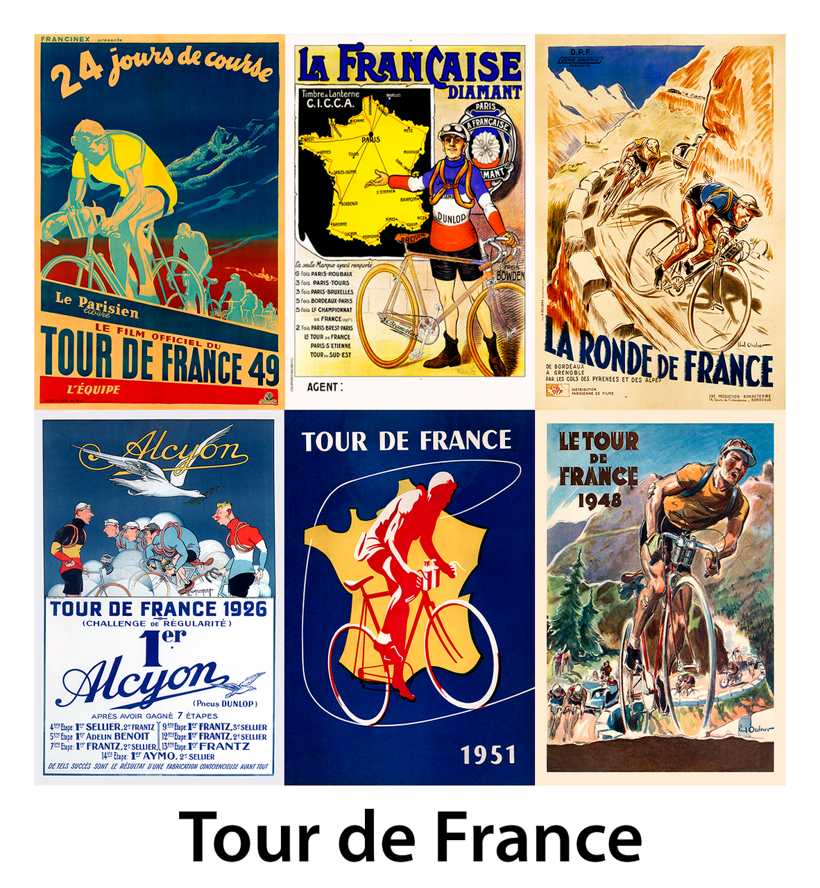 Tour de France Bicycle Posters - Set of 6