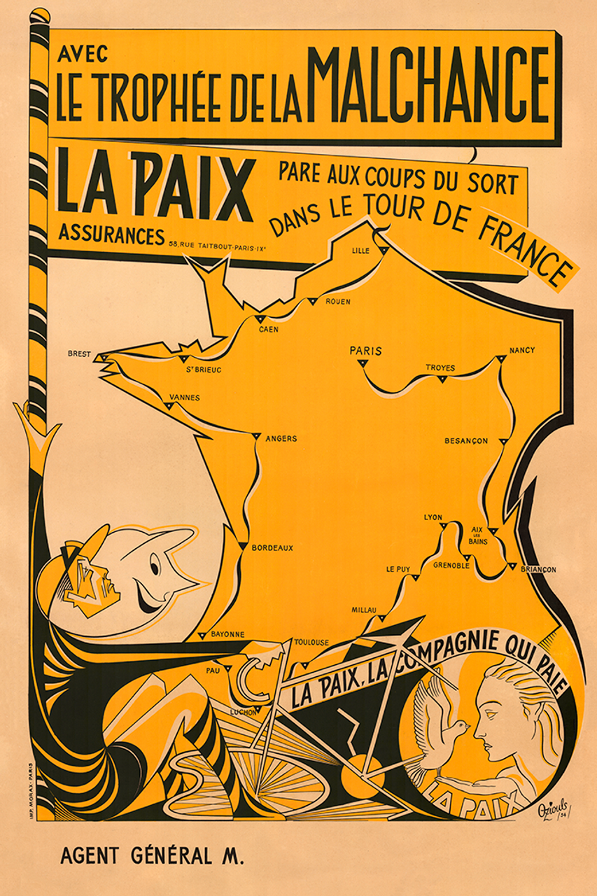 1954 Tour de France Map Poster