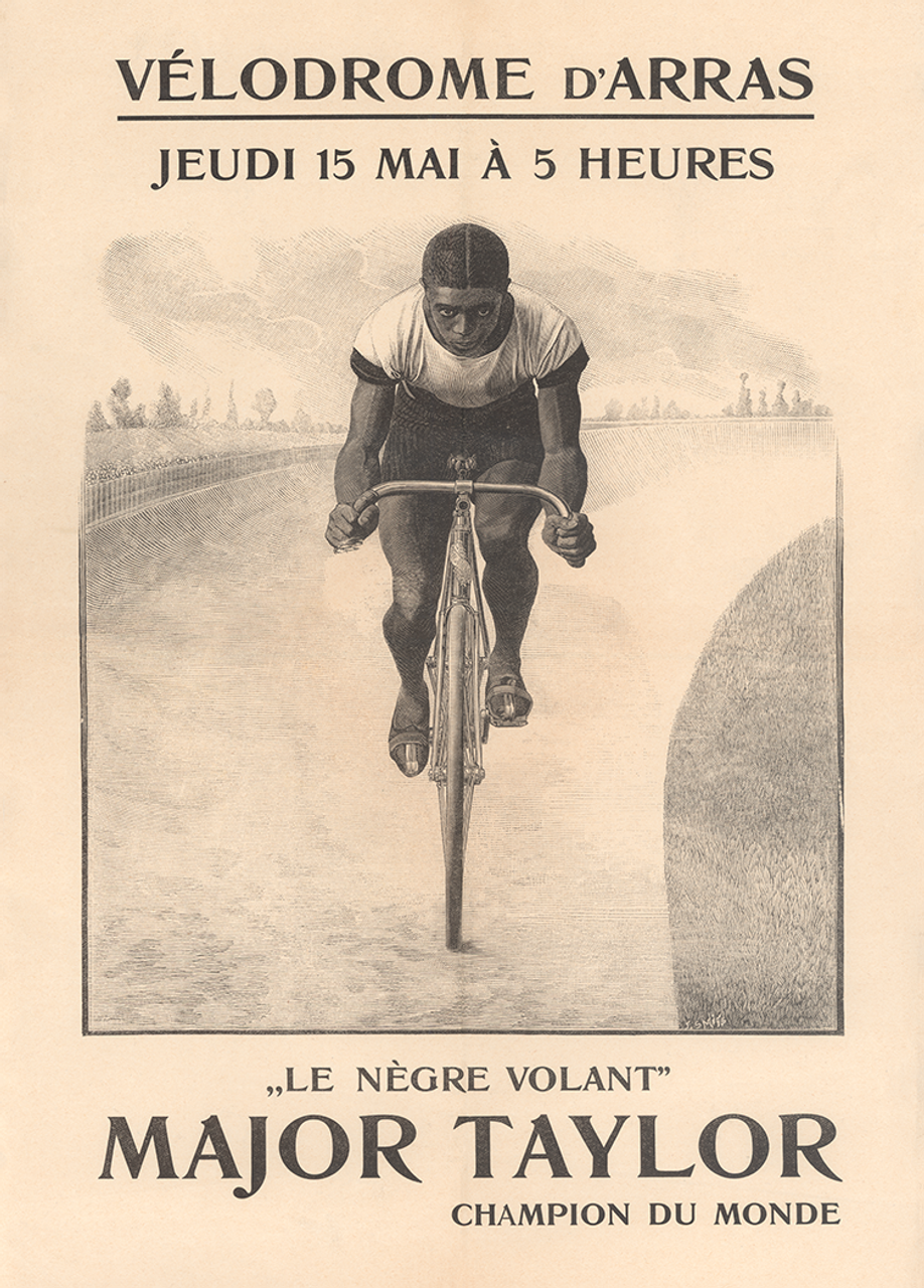 Major Taylor rare poster for an appearance at the Velodrome d'Arras in 1902