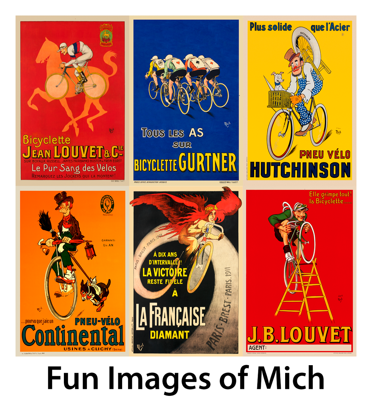 Fun Images of Mich Bicycle Posters - Set of 6