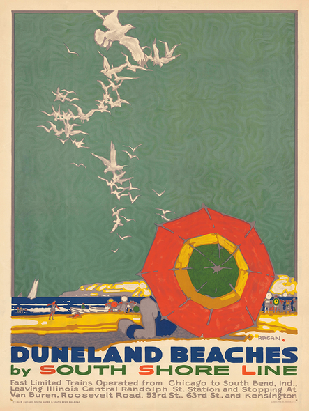 Dune Land Beaches - South Shore RR Vintage Poster Print