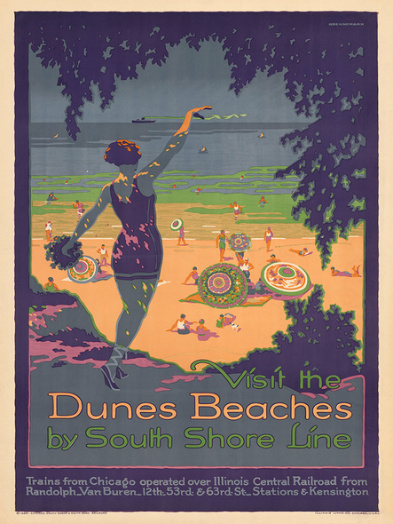 Visit the Dune Beaches - South Shore RR Vintage Poster Print