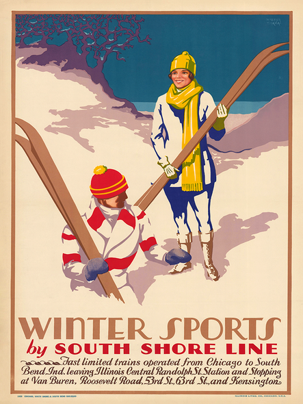Winter Sports in the Dunes - South Shore RR Vintage Poster Print