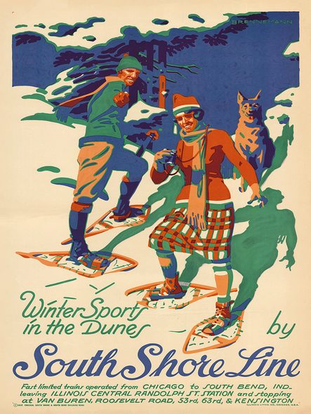 Winter Sports in the Dunes - South Shore RR Vintage Poster Print