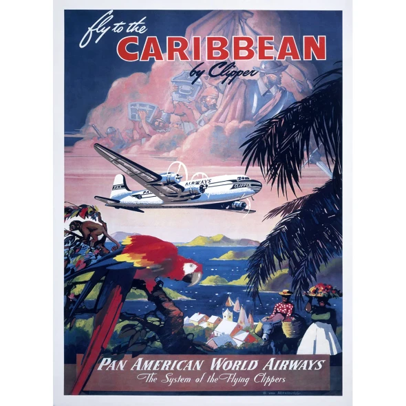 Fly to the Caribbean Pan Am Vintage Travel Posters