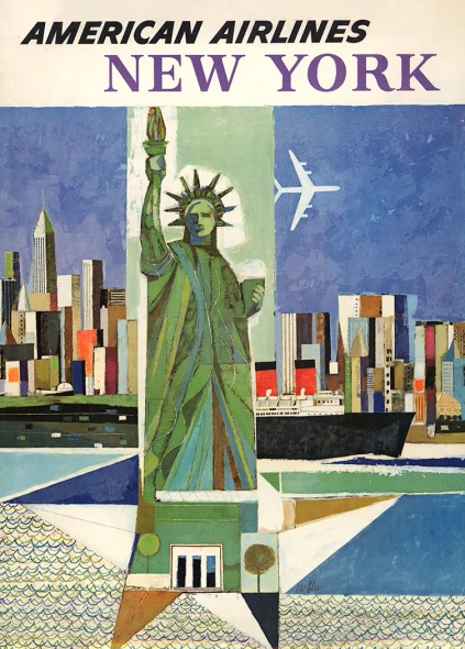 New York - American Airlines - Vintage Travel Poster Prints
