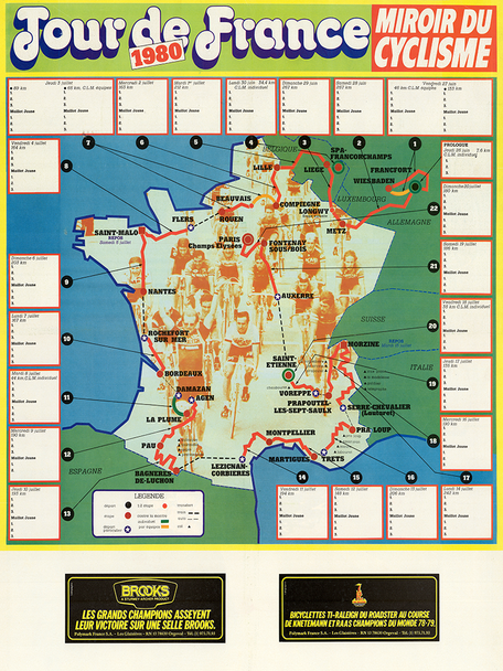 1980 Tour de France Map Poster
