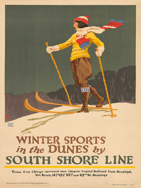 Winter Sports in the Dunes - South Shore RR Vintage Poster Print