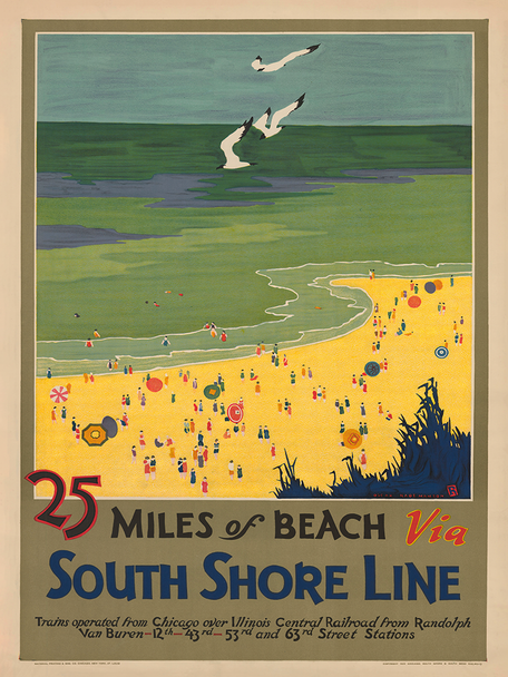 25 Miles of Beach - South Shore RR Vintage Poster Print