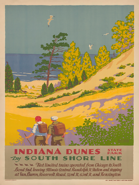 Indiana Dunes State Park  - South Shore RR Vintage Poster Print
