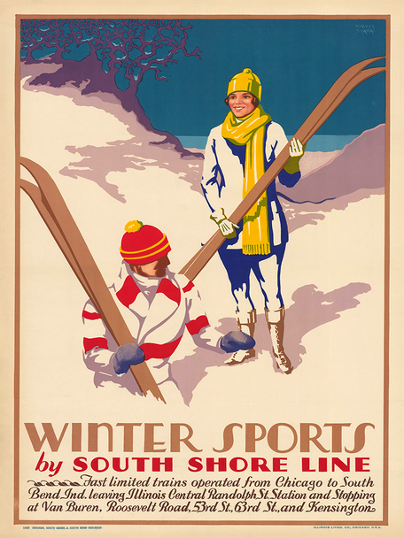 Winter Sports in the Dunes - South Shore RR Vintage Poster Print