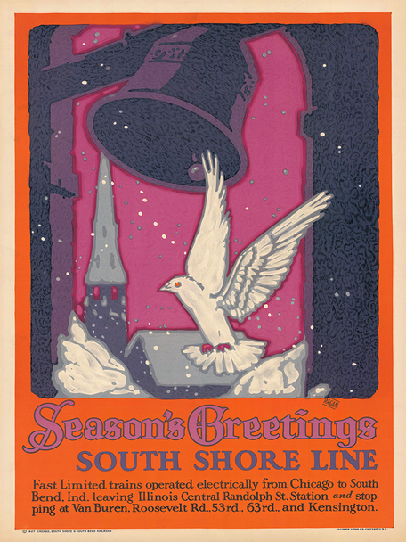 Seasons Greetings  - Indiana Dunes State Park  - South Shore RR Vintage Poster Print