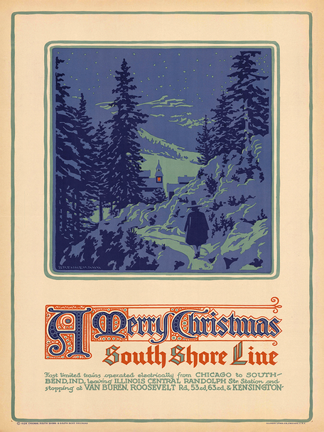 Merry Christmas  - Indiana Dunes State Park  - South Shore RR Vintage Poster Print