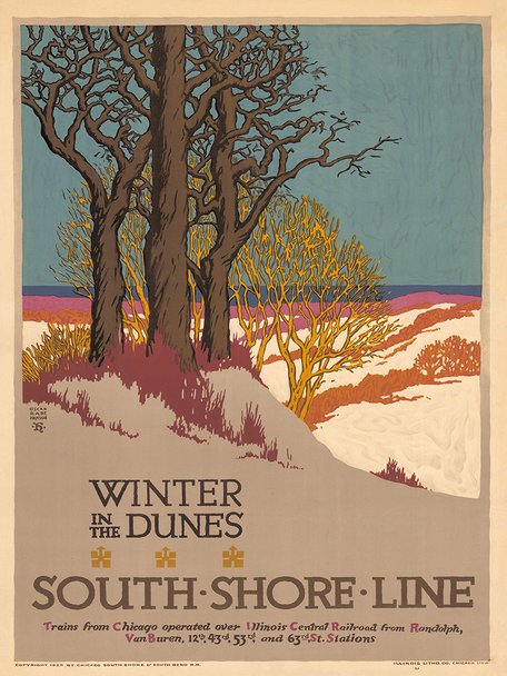 Winter in the Dunes - South Shore RR Vintage Poster Print