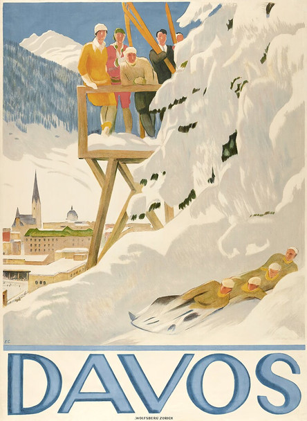Davos Sledding - Vintage Poster Prints