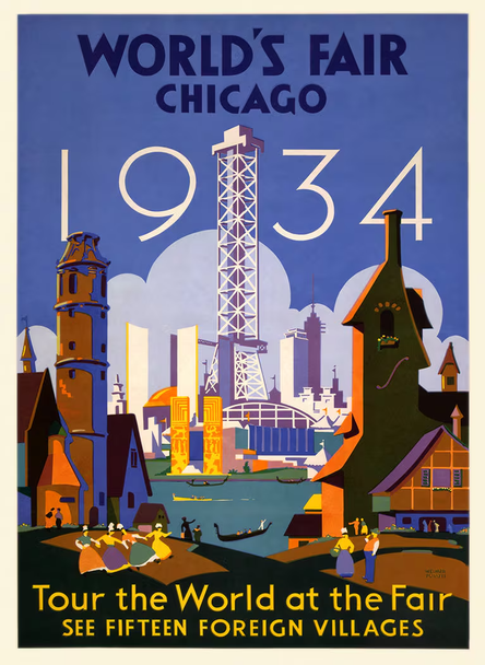 1934 Chicago World's Fair - Vintage Travel Poster Prints