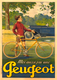 Peugeot Vintage Bicycle Poster with a young man and automobile