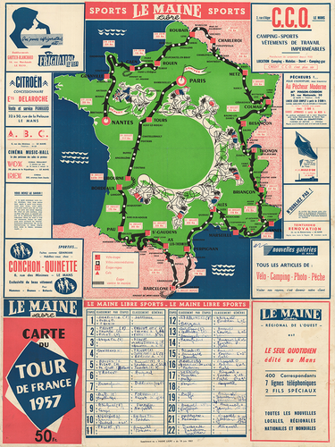 1936 Tour de France (TDF) Route Map Poster $100