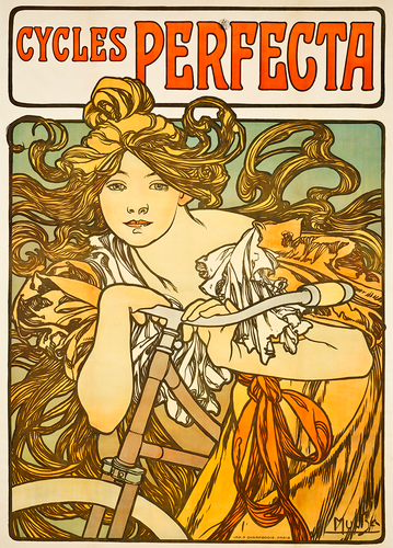 ミュシャ CYCLES PERFECTA 木製装飾ボード Cycles Perfecta Bicycle Poster Prints by Mucha
