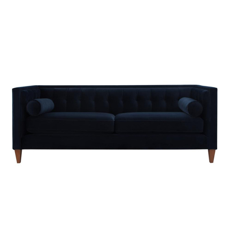 Jack 84 in. Dark Navy Blue Velvet 3-Seater Tuxedo Sofa with Removable Cushions(Preorder)