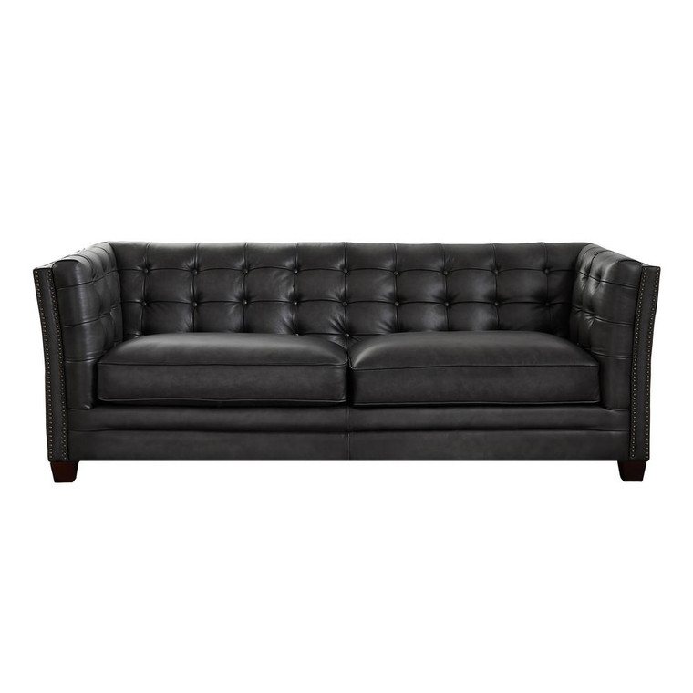 Bangor 88 in. Gray Leather 2-Seater Tuxedo Sofa with Removable Cushions(Preorder)