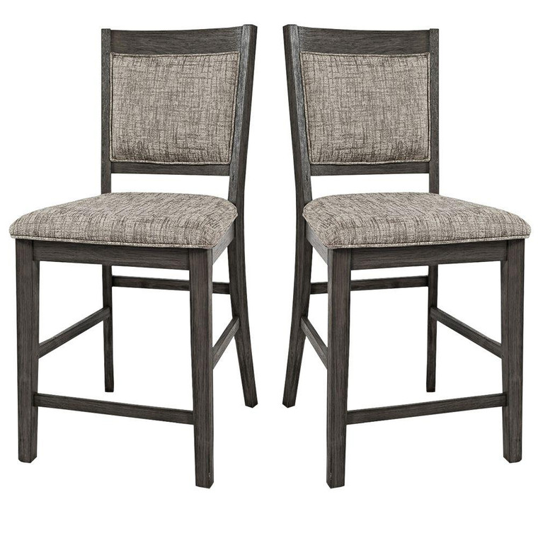 Grey Wooden Counter Height Chair with Fabric Padded Backrest (Set of 2)(Preorder)
