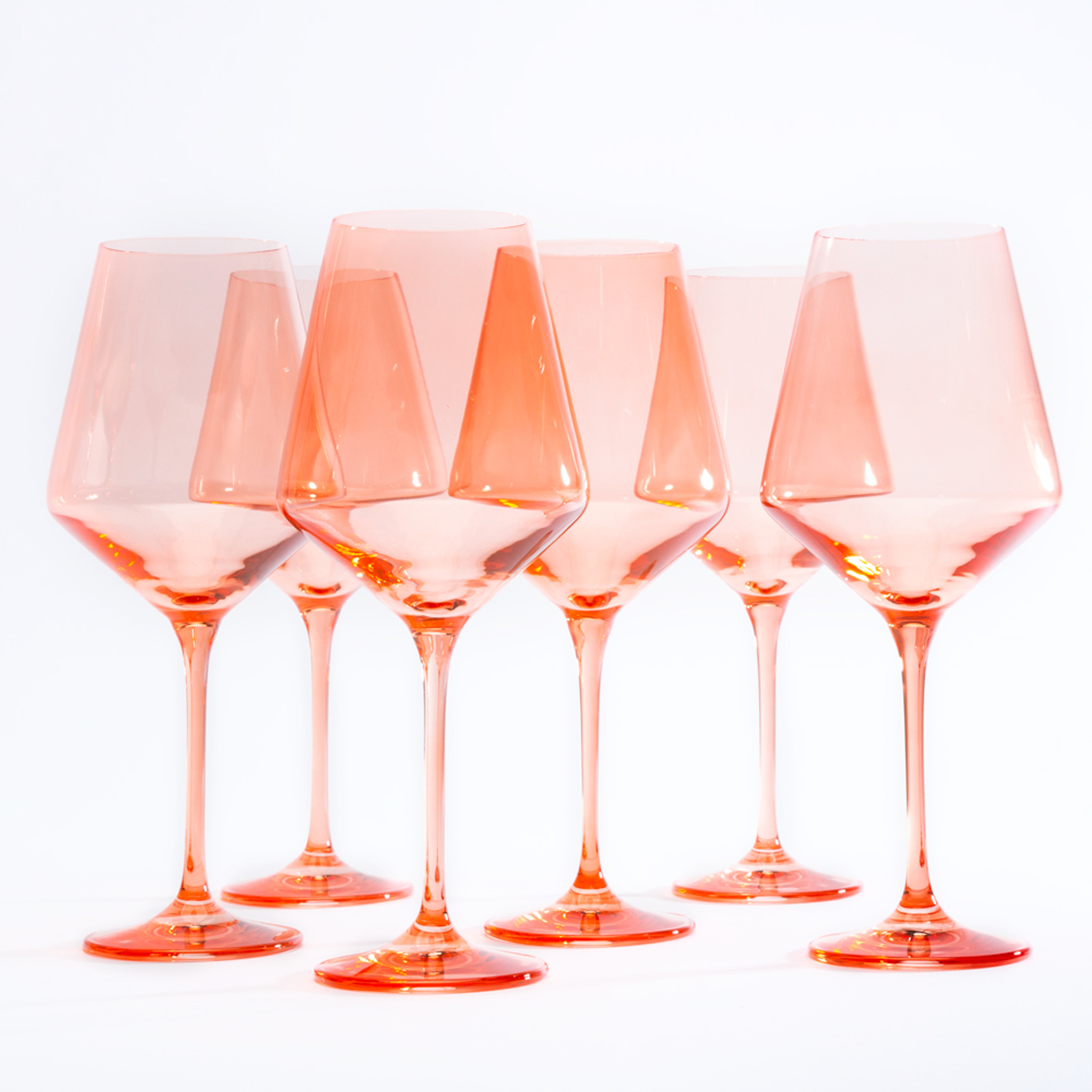Stemmed Wine Glasses in Coral Peach Pink (set of 6) - Fieldshop by