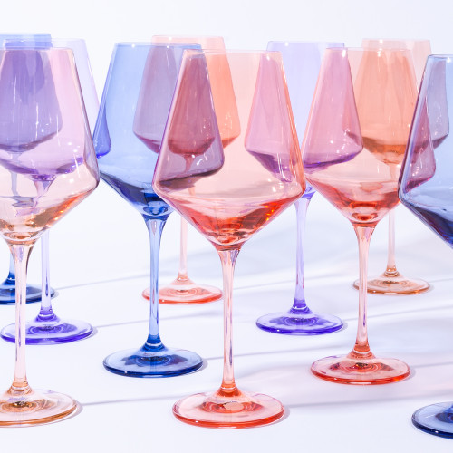 Blush Pink Stemmed Wine Glasses (Set of 6) by Estelle Colored Glass