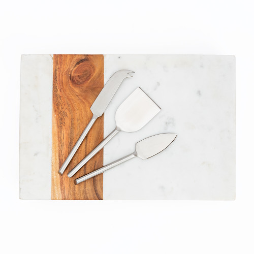 Pavia Pocket Drawer Board with Matte Stainless Cheese Set