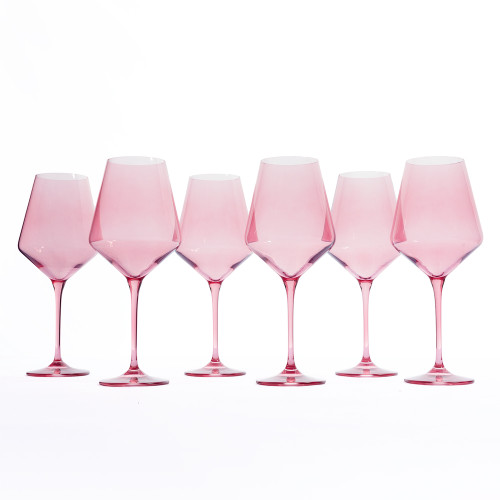 Stemmed Wine Glasses in Rose (set of 6) by Estelle Colored Glass