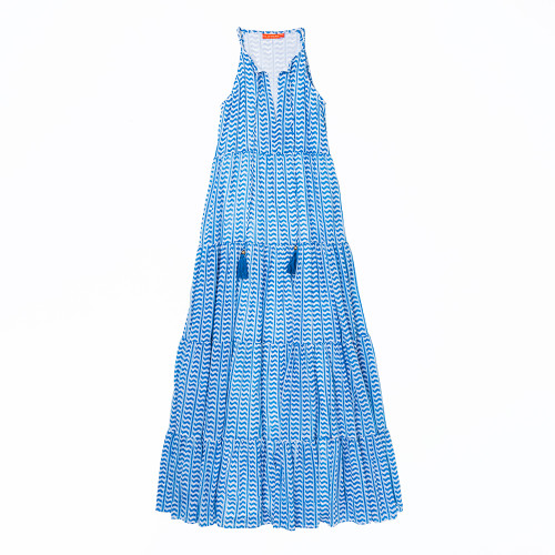 Long Tiered Tassel Dress in Marley Blue by Oliphant