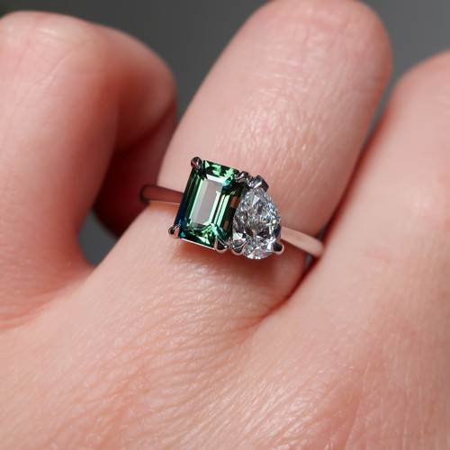 Harriet - 1.02 Emerald Cut Teal Sapphire Engagement Ring - [S831-HARRIET-NVST1978]